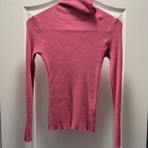 Pink Ribbed Turtleneck Sweater